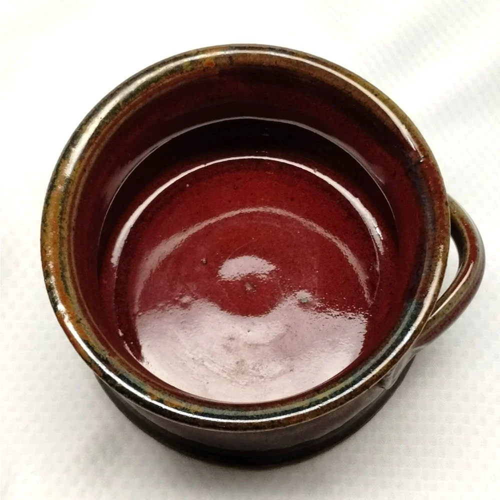 Donn Zver Studio Pottery Crock Bowl Red Glaze Lug Handles 4-Inch Troy Ontario